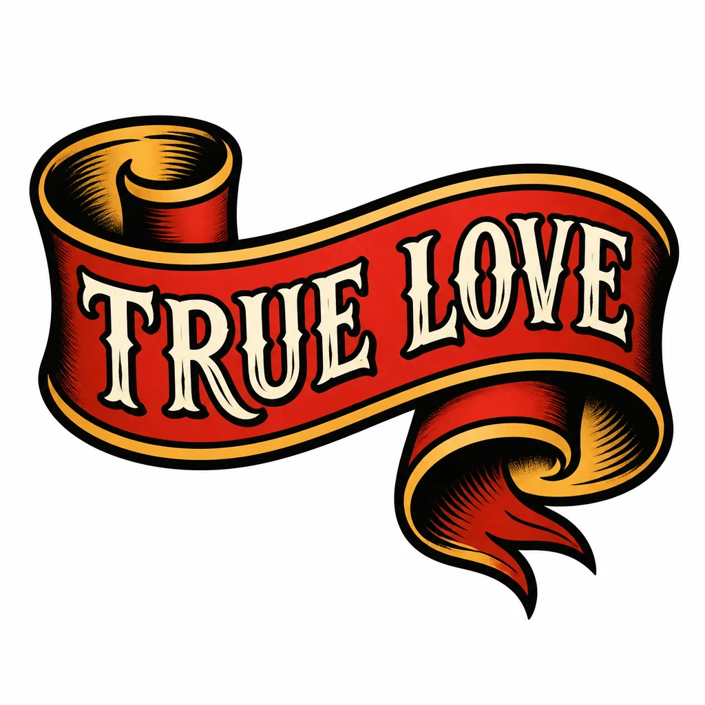 True Love in bold traditional American tattoo lettering with readable caps