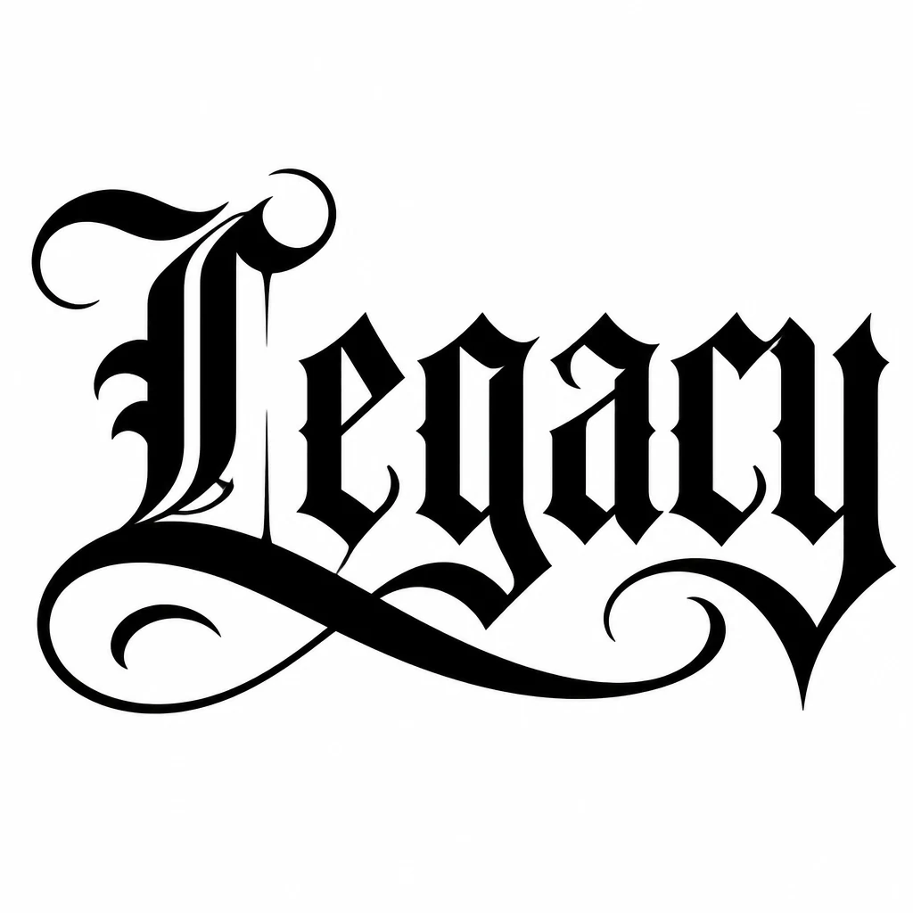 The word Legacy in ornate Old English tattoo lettering