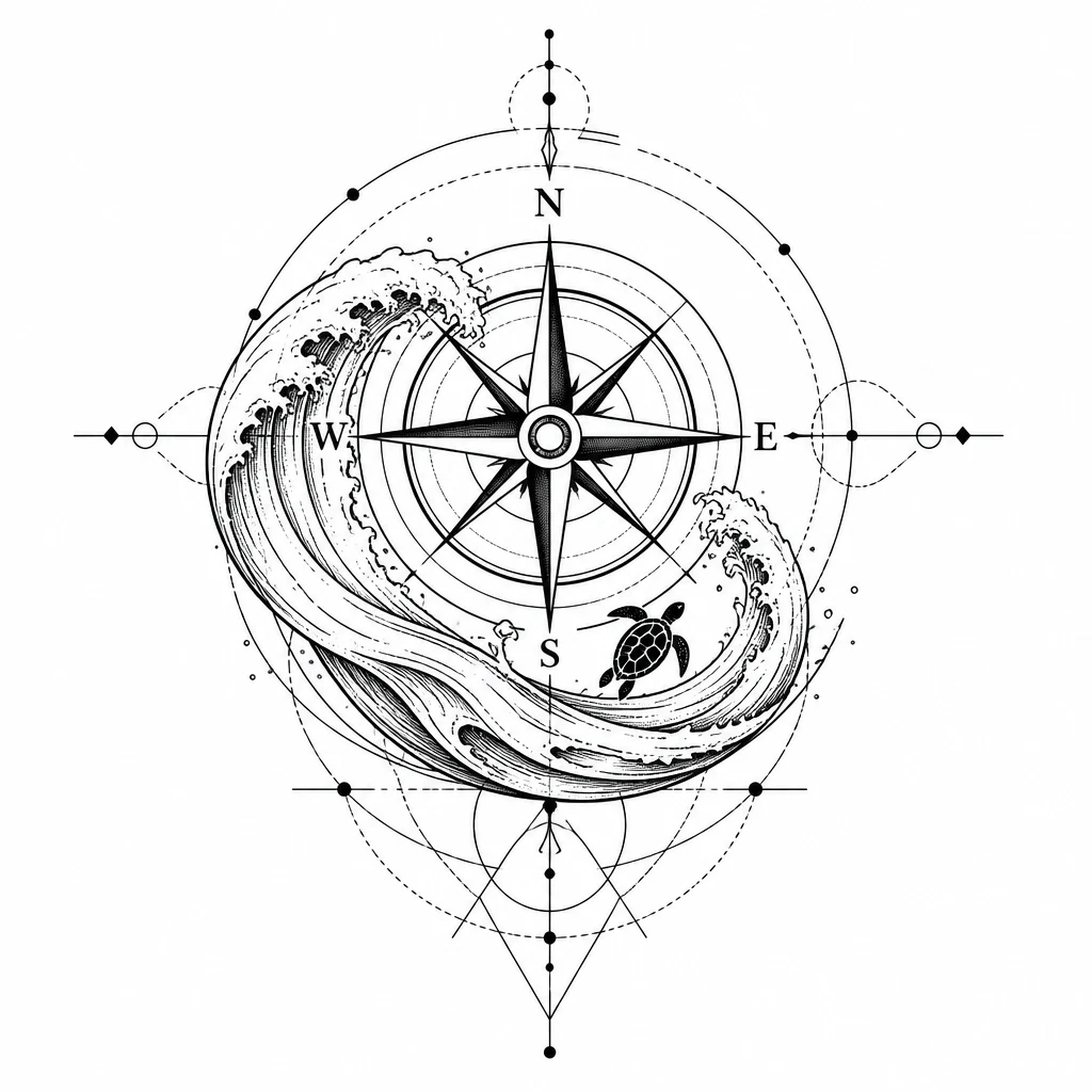 Geometric compass tattoo concept showing clear linework hierarchy