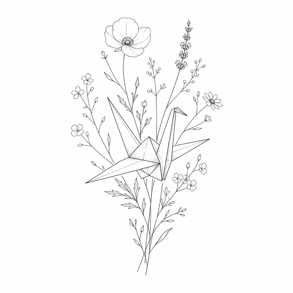 Close-up detail of fine-line tattoo linework suitable as artist reference