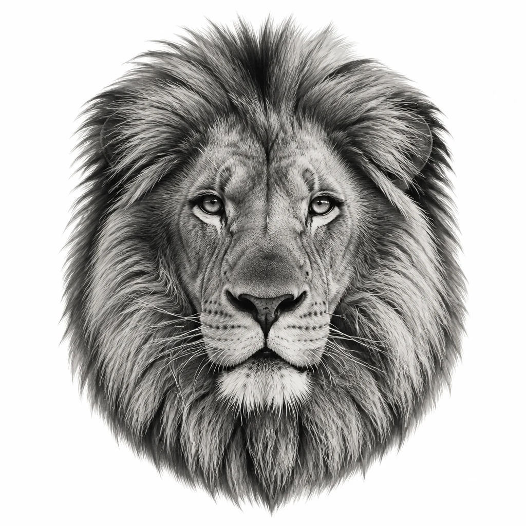 Black and gray realism lion portrait tattoo with detailed fur
