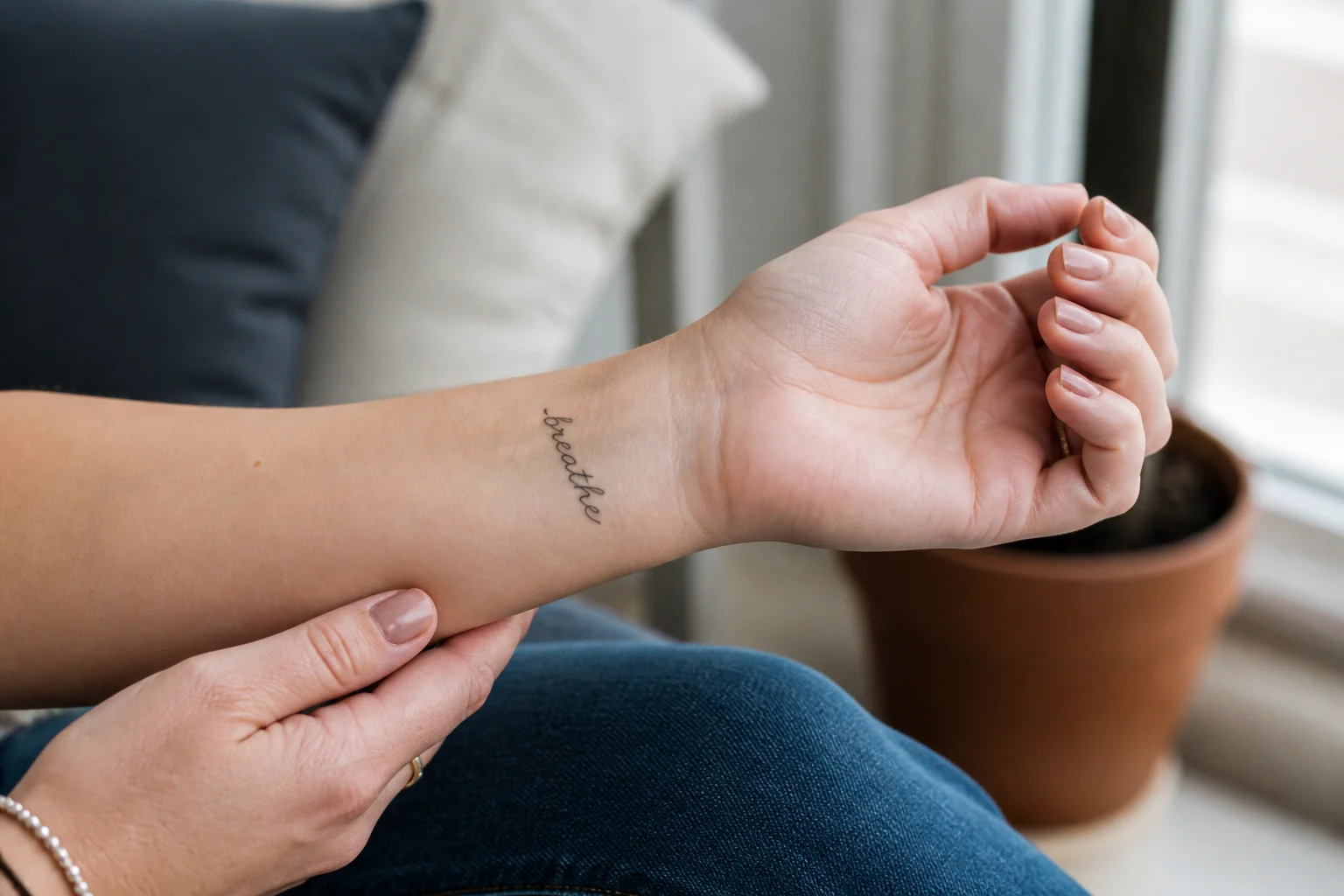 Personalized wrist AI tattoo try-on preview on a real body photo